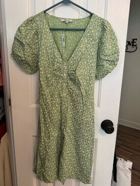 Madewell V-Neck Button-Front Mini Dress Puffy Sleeves NWT Sz 4